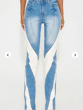 Fashion Nova Light Blue & White Sculpted Flare Jeans